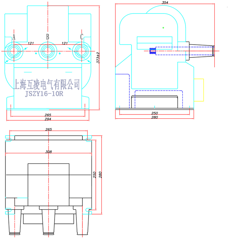 JSZY16-10R电（diàn）压互感器尺寸图